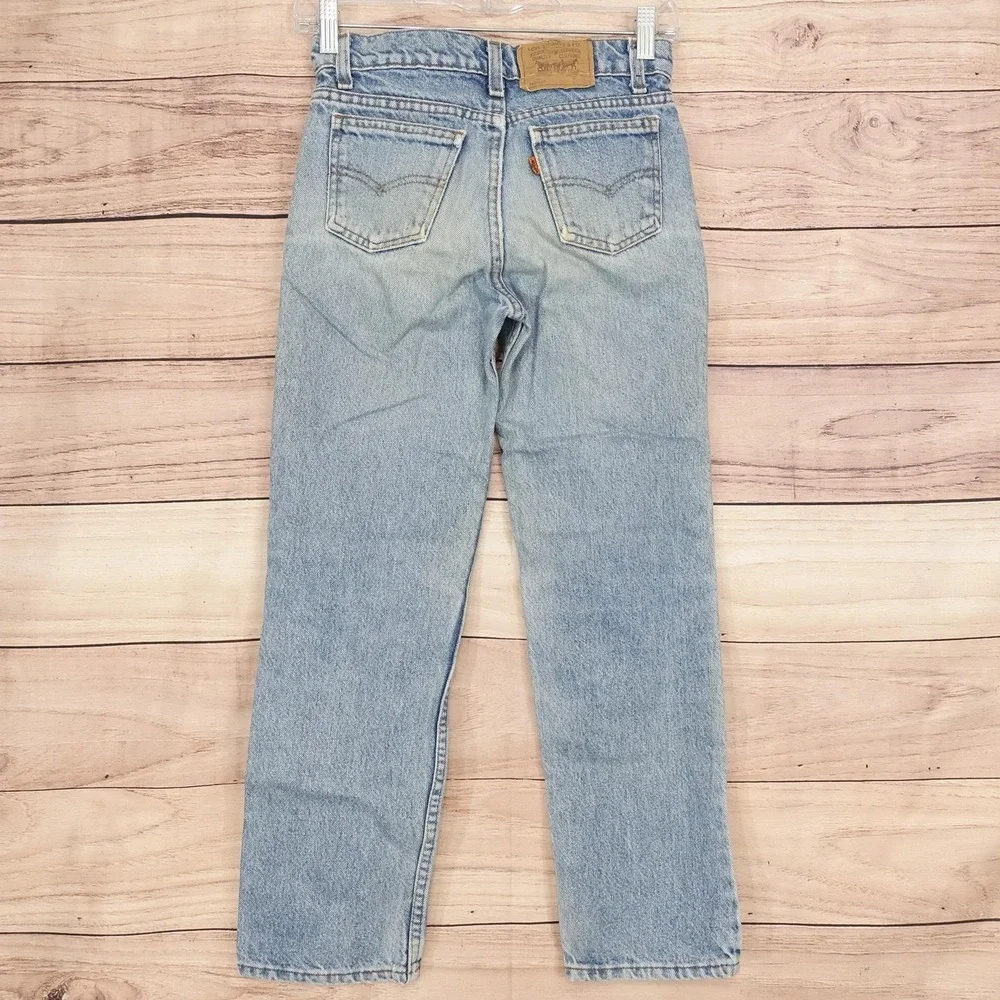 Vintage Levis 510 Regular Jeans Boys 25x25 Blue Denim Made USA Orange Tab